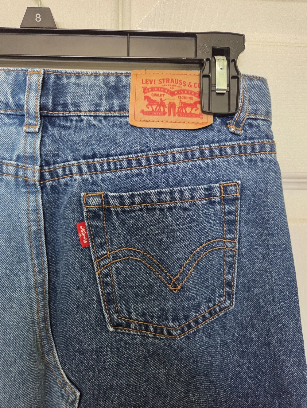 Levi's Two-Tone Blue Denim Skirt with Star Patches Western Cowgirl Rodeo 14 Girl